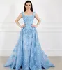 Square Neck Luxury Prom Dresses With Detachable Train Full 3D Floral Applique Beads Evening Gowns Swwep Train Plus Size Formal Gowns HY4156