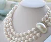 Livraison gratuite 1 @@ N3571 COLLIER DE PERLES D'EAU DOUCE BLANCHE BAROQUE MABE