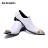 Batzuzhi chaussures pour hommes faites à la main de Style italien chaussures en cuir blanc à bout pointu chaussures de robe de mariée blanches Zapatos Hombre, 38-46