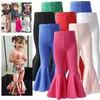 Mardi Gras Toddler Dzieci Legginsy Legginsy Solidne Kolor Dziewczynka Skórzane Spodnie Moda Wzburzyć Bell Dna Dzieci Garnitury Bawełniane Spodnie