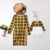 New Autumn Girls Plaid Splicing Tulle Princess Dress a scacchi manica lunga madre figlia abbinata abito famiglia abbinata Y2210