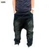 Fajne Trendy Ulicy Męskie Baggy Hip Hop Jeans Elastyczna Talia Sznurka Hiphop Harem Denim Spodnie Spodnie Plus Size