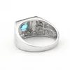 Natural Blue Topaz Mężczyźni Ring Cross 925 Sterling Silver 6mm Gemstone Grudzień Birthstone Urodziny Prezent R510BTN