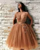 Djup V-Neck Open Back Applique Short Prom Klänningar Backless 2019 Tulle Pageant Vestido de Noche Homecoming Cocktail Graduation Dress