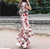 2019 Hot-Selling European And American Runway Fashion Ruffled Prints Long Dress Women Onique Shoulde Chiffon Dress