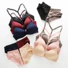 All'ingrosso-Donne Tinta unita Luce Sottile Fibbia anteriore Reggiseno Set Wirefree Beauty Back Senza soluzione di continuità Reggiseno push up raccolto + Slip Set Nuovo hc