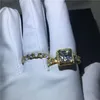 Atemberaubender Luxusschmuck aus 925er-Sterlingsilber mit Goldfüllung, Princess-Schliff, weißer Topas und CZ-Diamant, Versprechen für Frauen, Hochzeit, Verlobung, Ri227a