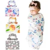 Newborn Baby Swaddles Blankets Wraps + Bunny Ears Headbands 2 Pieces Set Swaddlling Photo Wrap Cloth Floral Flower Nursery Bedding D3510