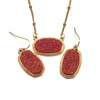 디자이너 타원형 Drusy Druzy Necklace Dangle Earrings Jewelry 세트 금 도금 Druse Choker 여성 웨딩 파티 MKI