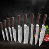 9 PCS 주방 나이프 세트 요리사 나이프 스테인레스 스틸 일본 다마스커스 패턴 Cleaver 유틸리티 Santoku 커버 선물을 가진 요리 도구