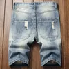 Novo verão cor azul denim shorts moda designer curto jeans rasgados homens destruídos shorts jeans novas calças 9424312