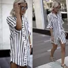 Women Striped Dress 2019 Autumn Long Sleeve Buttons Split Long Maxi Dresses Female Casual Plus Size Vestidos