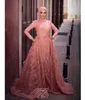 Prom Dresses Muslim with Detachable Train Lace Appliques Beaded Elegant Evening Gowns Long Sleeves Party Dress Vestidos De Fiesta