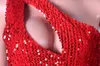 High-end Kırmızı Pullu Akşam Parti Maxi Uzun Elbise kadın Seksi Kolsuz Eğik Omuz Ince Bodycon Elbise Vestido Oymak