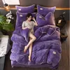 FB18002 Jesień Zima Nowy Ciepły Złoty Aksamitna Pościel Grubość Solid Color Bedclothes Flanel Home Textile Simple Noble Pościel 4 sztuk / zestaw