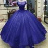 Royal Blue Modest Bal Ball Suknia Quinceanera Suknie Scoop Neck Capped Rękawy Aplikacje Prom Dresses Sweet 16 Sukienki Vestidos de Quinceañ