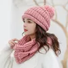 Vrouw gebreide beanie hoed en sjaal set 7 kleuren pom pom pom mutsen winter warme leuke meisjes mode cap ljjo7220-1