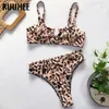 RUUHEE 2020 Bikini Swimwear Women Leopard Bathing Suit Hollow Out Bikini Set Padded Swimsuit Sexy High Waist Beachwear Biquini