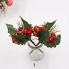 100st moq artificiell blomma röd pärla bär gren för bröllop julgran dekoration diy heart holly berry stammar blommigt arrangemang