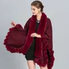 Partihandel-Fashion Luxury Handcraft Fur Coat Cape Long Big Cashmere Faux Fur Overcoat Cloak Sjal Kvinnor Höst Vinter Wraps Poncho