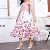 2020 Summer Skirts Womens Rainbow Discoloration Silk Surface Retro Women High Street Style A-Line Pleated Midi Skirt Big Swing