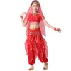 Enfants danse du ventre haut ceinture voile pantalon collier Costume ensemble Bollywood danse enfants mousseline de soie pièce Performance1318j