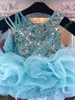 Kleine Miss Pageant Jurk voor Baby Girl Infant Peuter 2022 Bandjes Unieke ruches Cupcake Kids Pageant Dance Party Prom Gowns Coral Mint