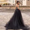 Vintage 3D Floral Lace Black Wedding Dresses Deep V-neck Open Back Empire Waist Berta Wedding Dress Bridal Gowns Custom Made Party Dress