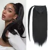 # 1 Jet Black Bonytail Extension clip 100% Remy cabelo humano envoltório em torno de rabo de cavalo longa dépioma de ponytail reta