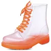 2022 Rain Boots Platform Moda scarpe da acqua trasparenti per donna classici Bow Flats Stivali da pioggia a tubo medio con tacco basso Galosce impermeabili
