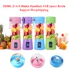 Mini Espremedor de Frutas Elétrico Portátil 380ml 6 Lâminas USB Recarregável Fabricante de Smoothie Liquidificador Máquina Garrafa Esportiva Juicing Cup DHL grátis