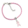 New Arrival hurtownia różowa skórzana bransoletka z rakiem piersi różowa wstążka Charm bransoletki świadomość biżuteria na prezenty Fundacji Centrum Raka