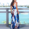 Casual jurken vrouwen lange geplooide sling 2021 zomer bloemenprint sexy maxi jurk backless v-neck hoogwaardige vestIDOS1