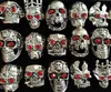 50st Red Cz Eyes Skull Carved Metal Rings Men Skelekon Retro Vintage Big Silver Ring Fashion Party Gifts Man Accessories Size Mix189m