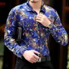 Toptan-Yeni Bahar Mens Kadife Gömlek Erkekler Barok Marka Lüks Heren Kleding Chemise Homme Leopar Baskı Marque Abbigliamento Uomo Boyutu