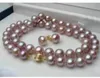 10-9mm Real Natural Purple Akoya Pearl Necklace Earring Sieraden Set 18 inch