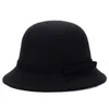 2019 Winter Dames Dames Meisjes Vintage Wol Vilt Bowling Derby Fedora Trilby Bowknot Fedoras Hat Cap