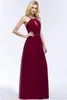 Prawdziwa bordowe szyfonowe sukienki druhna A-line kantarka szyi bez pleców gościa gościa wieczorne suknie DH4243