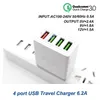 빠른 Charger3.0 빠른 충전기 4 포트 여행 충전기 6.2A USB 충전기 Samsung Galaxy S8 Xiaomi 5 아이폰 어댑터 EU / US 플러그 용