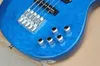 Factory Custom 5 Strings Blue Electric Bass Guitar with Cloud Patterns Veneer,Chrome Hardware,Offer Customized