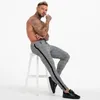 E-BAIHUI Mens Chinos Trousers Grey Plaid Chinos Skinny Pants for Men Side Stripe Stretchy Suitable Fitting Athletic Body Building 254n