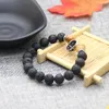 Männer Edelstahl Schädel Armbänder mit 10mm Natürliche Lave Stein Perlen Armband Top Qualität Silber Schmuck Für Männer Geschenk