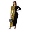 Mulheres Moda Zebra stripe-Vestido manga comprida O pescoço vestidos soltos bolso One Piece saia Oversized Vestido Outono Vestidos Feminino Clothings