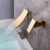 Ouro preto separado torneira da pia do banheiro fixado na parede estilo cachoeira misturador de água fria chrome tap266g