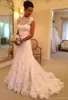 New Fashion Chic Full Lace Mermaid Bateau Neck Applique Sweep Train Formal Wedding Dresses Bridal Gowns Vestidos De Noiva