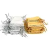 100 peças sacos de organza prateados e dourados com cordão para festa de casamento sacos de presente doces brincos joias 242v