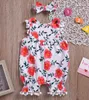 Pattern HOT para o bebé Meninas Flutter Sleeve Romper Jumpsuit bonito das meninas macacões com pequenos Flor Vermelha Impressão DHL gratuito BY826 navio