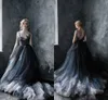 Sexy Gothic Black Multi Color 2022 Wedding Dresses Bridal Gowns Sheer Neck Applique Lace Backless Tulle Court Train
