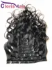 Clipe de onda corporal em extensões 100% crua Indian Virgin Human Hair 8pcs/Conjunto 120g clipe de tecelagem preta natural de 120g clipes ondulados completos em extensões