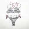 Listra das mulheres Sutiã Sexy Swimwear Duas Peças Tanga Biquini Maiô Conjunto de Cintura Média Praia Simples Maiô